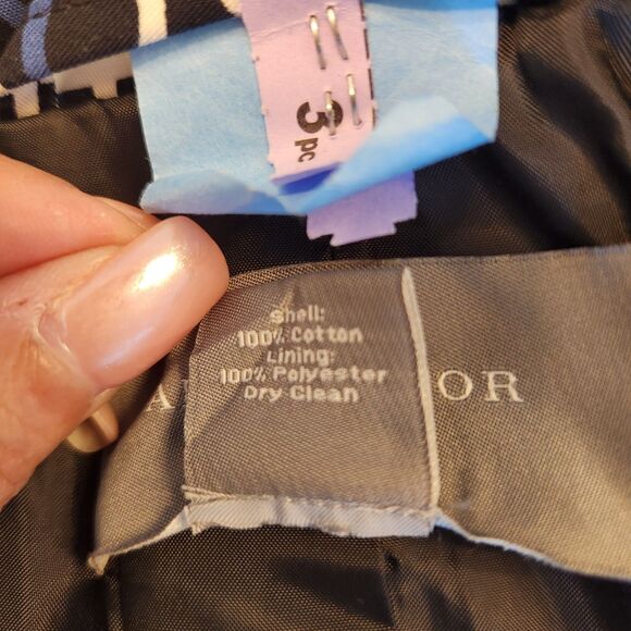 Ann Taylor Petite Trench Coat SP Black/Blue/White Geometric Pattern - Picture 4 of 6